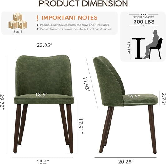 COLAMY Dining Chairs Set of 6, Upholstered Leather Kitchen Chairs with Curved Back, Padded Seat and Solid Wood Legs, Modern Dining Chair for Kitchen Dining Room, Green