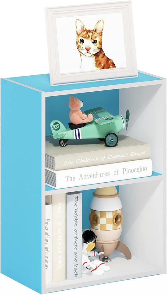 Furinno Luder Bookcase / Book / Storage, 2-Tier, Light Blue/White