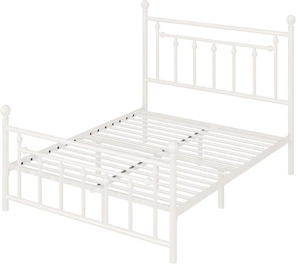 Allewie 14 Inch Queen Size Metal Platform Bed Frame with Victorian Vintage Headboard and Footboard/Mattress Foundation/Under Bed Storage/No Box Spring Needed/Easy Assembly/Noise Free/White