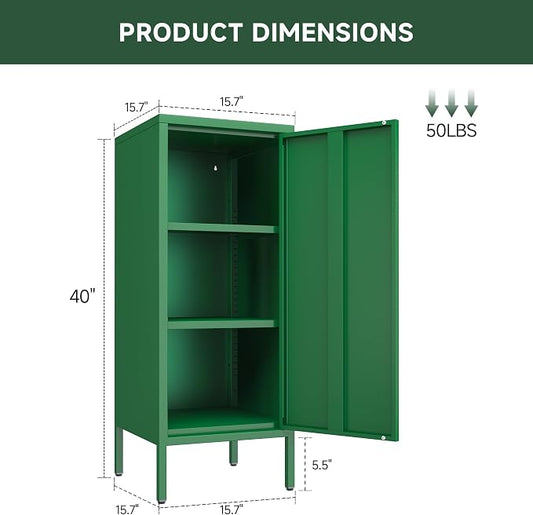 Metal Storage Cabinet 39.5” Decorative Storage Cabinet with Door & 2 Adjustable Shelves for Home Office Garage Kitchen (Green)