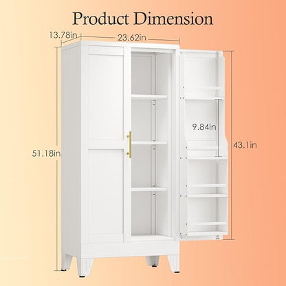 Black Kitchen Pantry Storage Cabinet, 48" Metal Storage Cabinet | Steel Storage with Doors and 3 Adjustable Shelves, Metal Freestanding Buffet Cupboards Sideboard, for Office, Home, School