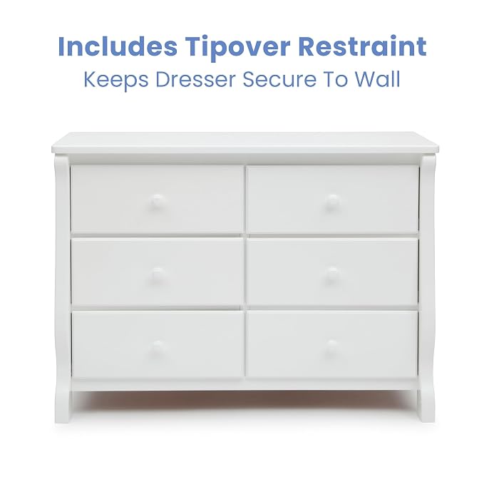 Delta Children Universal 6 Drawer Dresser with Interlocking Drawers - Greenguard Gold Certified, White