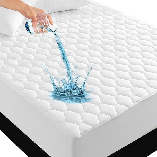UNILIBRA Queen Mattress Protector Waterproof, Deep Pocket Mattress Pad Cover Up to 18 Inches, Quilted Fitted Hollow Cotton Filling Breathable Mattress Topper