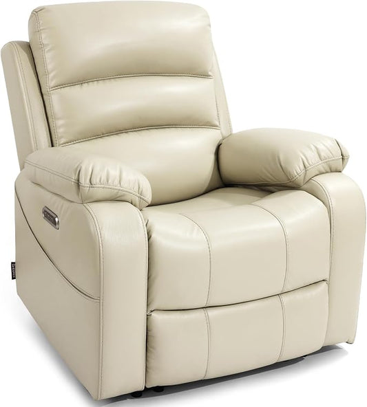 EONIX Power Zero Wall Hugger Power Recliner Chair for Small Space RV Living Room,Power Recliner with Massage and Heat, USB & USB-C Charging Ports, SXXY003992, Cream White
