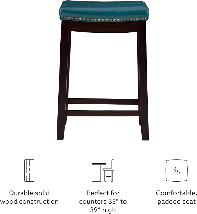 Linon Carson Blue Backless Counter Stool, Brown