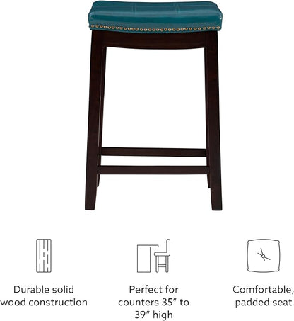 Linon Carson Blue Backless Counter Stool, Brown