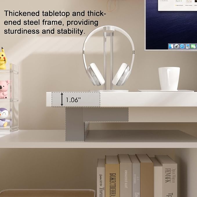 Bobve L Shaped Computer Desk, 47 Inch Home Office Desk with File Drawers & Storage Shelves, Small Corner Computer Desk for Small Space (White)
