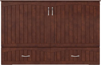 AFI, Southampton Murphy Bed Chest Queen with 6" Mattress, Storage Drawer & Built-in USB Charger, Walnut