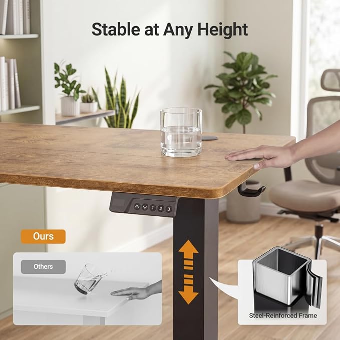 Claiks Electric Standing Desk, 35 x 20 Inch Small Height Adjustable Sit Stand Desk for Home Office, Computer Desk with Memory Presets, Cable Management&Headphone Hooks, 156 lbs Capacity, Rustic Brown