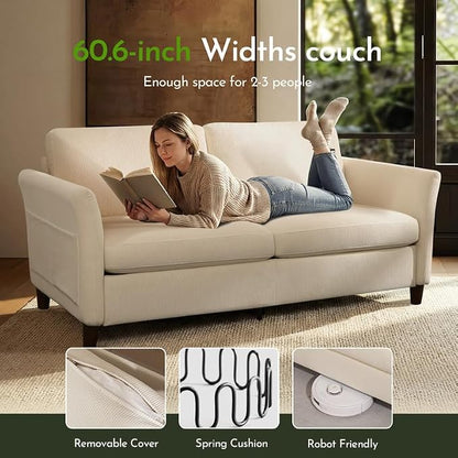 Valthie 80" Corduroy Loveseat Sofa, Modern Comfy Couches with Side Pocket, Living Room Couch, Couch for Bedroom and Small Spaces,2-Seater Sofa Beige