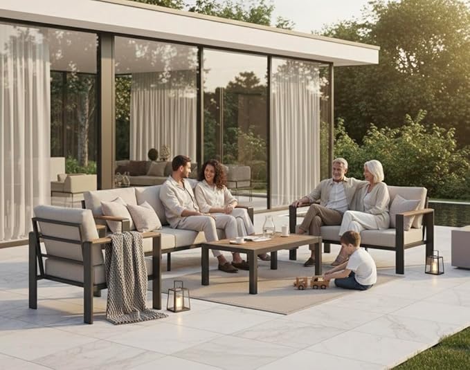 Aluminum Outdoor Patio Furniture Set with Coffee Table, 5 Piece Patio Conversation Sets, Outdoor Sectional Furniture for Porch, Balcony, Yard, Gray