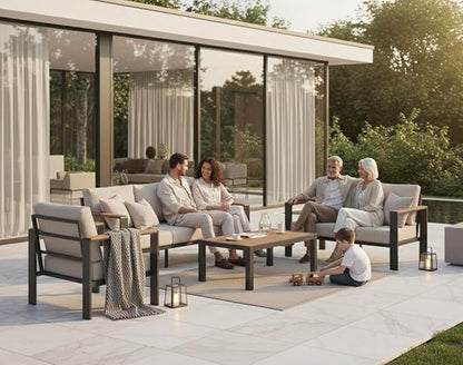 Aluminum Outdoor Patio Furniture Set with Coffee Table, 4 Piece Patio Conversation Sets with Washable Thick Cushions, Outdoor Sectional Furniture Set for Porch, Balcony, Deck, Yard, Graphite