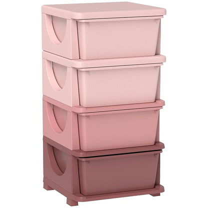 Qaba 4 Tier Kids Storage Unit, Toy Organizers and Storage with 4 Drawer Chest for Kids Bedroom Nursery Kindergarten Living Room for Boys Girls Toddlers, Pink