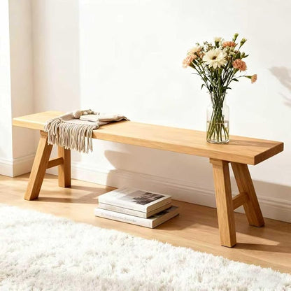 70.9" Ultra Long Solid Elm Entryway Bench - Premium Farmhouse Dining Bench for Extra Large Spaces, Commercial Use - Natural Finish