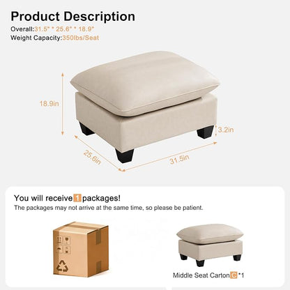 31.5" Faux Leather Large Square Ottoman, Oversized Upholstered Footrest for Living Room, Bedroom, Entryway, Beige