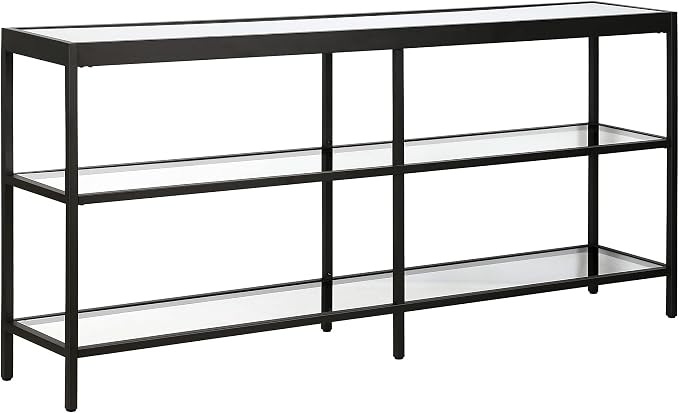 Henn&Hart 64" Wide Rectangular Console Table in Blackened Bronze, Entryway Table, Accent Table for Living Room, Hallway | Open lower shelves adds practical storage while the glass design keeps spaces feeling bright for living rooms or entryways