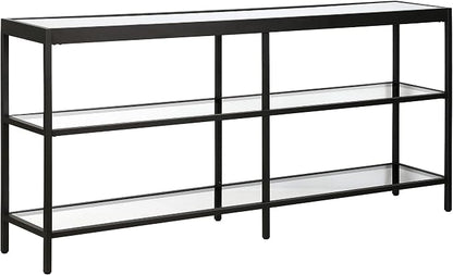 Henn&Hart 64" Wide Rectangular Console Table in Blackened Bronze, Entryway Table, Accent Table for Living Room, Hallway | Open lower shelves adds practical storage while the glass design keeps spaces feeling bright for living rooms or entryways