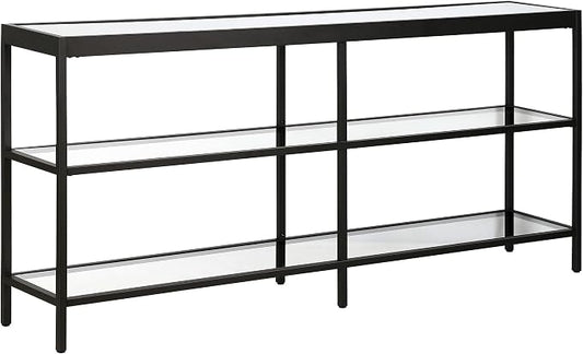 Henn&Hart 64" Wide Rectangular Console Table in Blackened Bronze, Entryway Table, Accent Table for Living Room, Hallway | Open lower shelves adds practical storage while the glass design keeps spaces feeling bright for living rooms or entryways