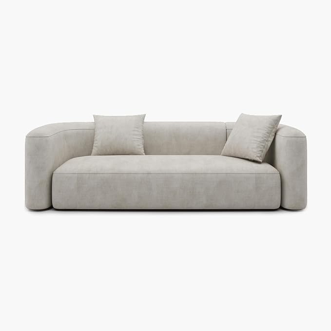 Acanva Luxury Modern Tight Curved Back Velvet Sofa, Minimalist Style Comfy Couch for Living Room Apartment, 3 Seater, Cream