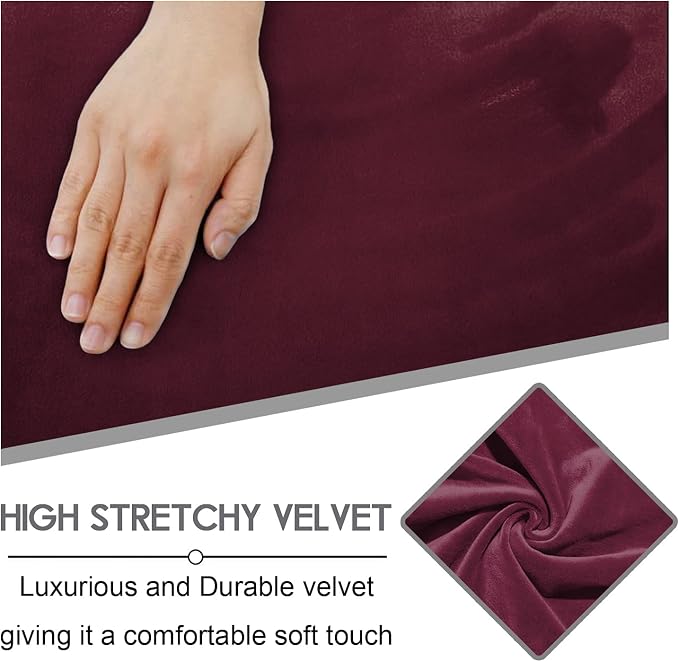 Reclining Love Seat with Middle Console Slipcover, 8-Piece Velvet Stretch Loveseat Reclining Sofa Covers, 2 seat Loveseat Recliner Cover, Thick, Soft, Washable, Loveseat Slipcovers (Burgundy - Wine)