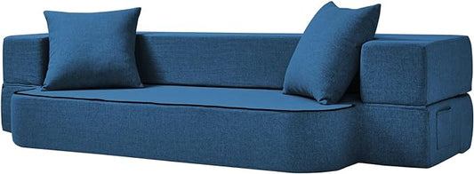 SUYOLS 2-in-1 Folding Sofa Bed with Pillows - Folding Chair Floor Couch & Sleeping Mattress - Washable Cover & Memory Foam Sleeper Chair for Living Room/Guest Room/Apartment/Loft, Navy Blue, Twin XL