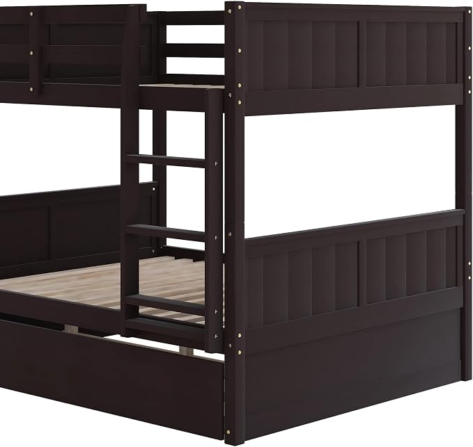 Bellemave Bunk beds Full Over Full with Twin Size Trundle, Low bunk Bed for Kids Adults and Teenagers，Espresso