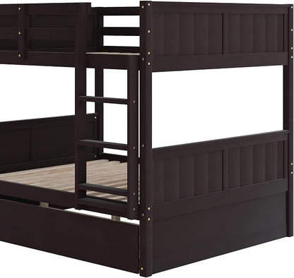 Bellemave Bunk beds Full Over Full with Twin Size Trundle, Low bunk Bed for Kids Adults and Teenagers，Espresso