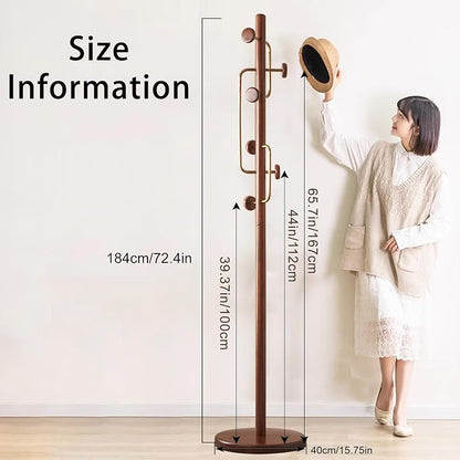 Wooden Coat Rack Freestanding, Hall Tree Hanger With Resin Hooks, Adjustable Heavy Duty Coat Rack for Hanging Clothes Bags Hats in Living Room Bedroom (coat rack, Luxury Hook)