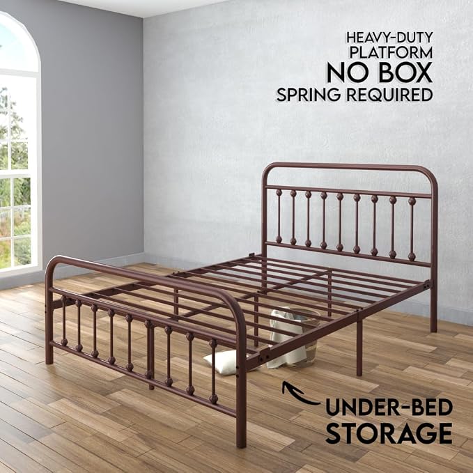 Golden Gate Beds Vintage Wrought Iron BedFrame with Classic Metal Platform Base, Headboard and Footboard, No Box Spring Needed, Easy Assembly, Mattress Base , Noise-Free, Sleek Brown Finish, Full Size