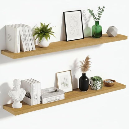 Vivelove 10" Deep Floating Shelves with Invisible Brackets, 47" Wall Shelves for Bathroom Bedroom Kitchen Living Room Laundry Room, Modern Rustic Shelves for Home Decor, 47.2"x10.2"x1.5"Set of 2, Oak