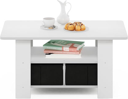 Furinno Andrey Coffee Table, Small Modern Center Table with Storage and Bin Drawer, Side Table for Living Room, Bedroom, Home Office, White