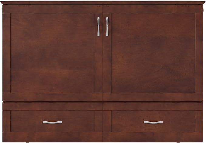AFI Hamilton Full Murphy Bed Chest with Mattress, Storage, and Built-in Charger in Walnut