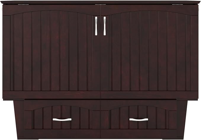 AFI, Nantucket Full Size Murphy Bed Chest with Mattress, Built-in Charging Station and Storage Drawer, Full, Espresso