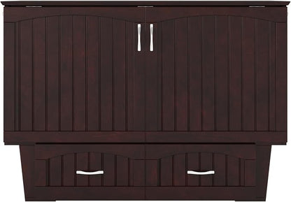 AFI, Nantucket Full Size Murphy Bed Chest with Mattress, Built-in Charging Station and Storage Drawer, Full, Espresso