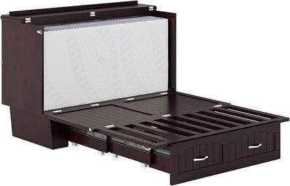 AFI, Nantucket Full Size Murphy Bed Chest with Mattress, Built-in Charging Station and Storage Drawer, Full, Espresso