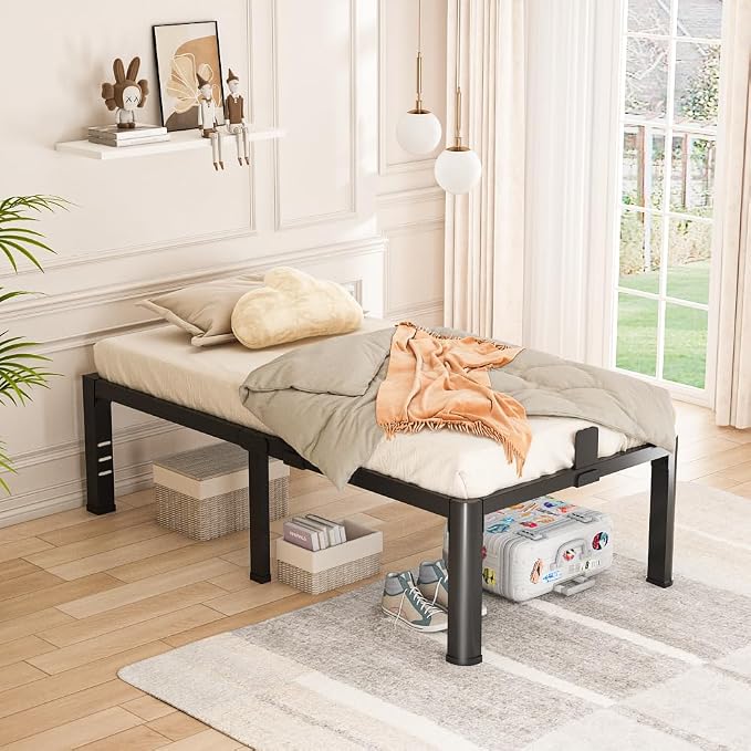 Bilily 18 Inch Twin Bed Frame Metal Platform with Round Corner Legs,3500 LBS Heavy Duty Steel Slats Support,Headboard Compatible,No Box Spring Needed,Easy Assembly,Mattress Retainer,Underbed Storage