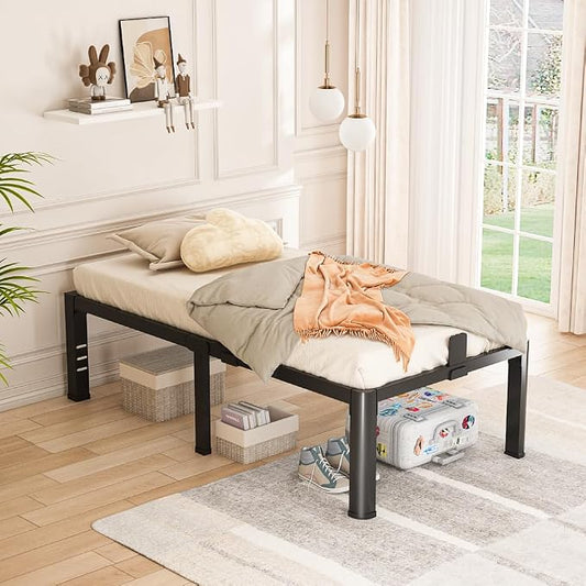 Bilily 18 Inch Twin Bed Frame Metal Platform with Round Corner Legs,3500 LBS Heavy Duty Steel Slats Support,Headboard Compatible,No Box Spring Needed,Easy Assembly,Mattress Retainer,Underbed Storage