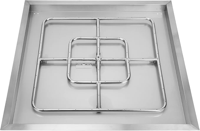 onlyfire Stainless Steel Square Fire Pit Flat Pan with Burner Ring Assembly, 30-Inch