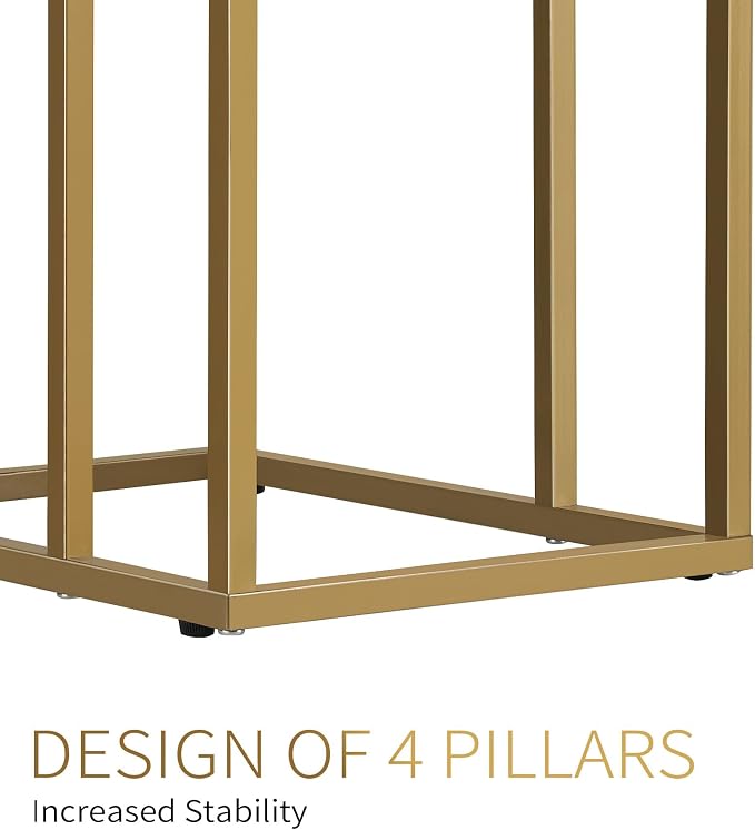 Possile C Shaped End Table Set of 2, Small Side Table for Sofa and Bed, Couch Tables That Slide Under, Snack Side Table for Living Room, Bedroom, White Faux Marble and Gold