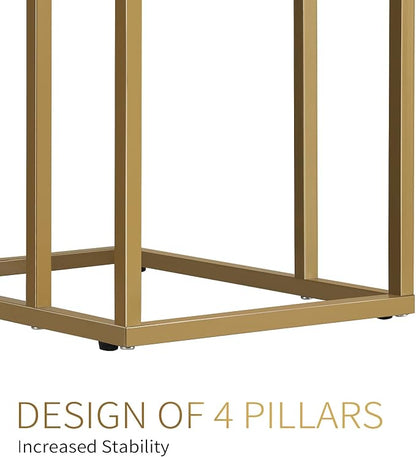 Possile C Shaped End Table Set of 2, Small Side Table for Sofa and Bed, Couch Tables That Slide Under, Snack Side Table for Living Room, Bedroom, White Faux Marble and Gold