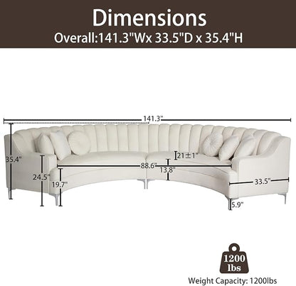 Legend Vansen Semicircle Modular Curved Velvet Sectional Sofa,141.34”Oversized Arc Sofa,Modern Cloud-Like Deep Seat Couch for Living Room Apartment Office Conference Space (1, Cream)