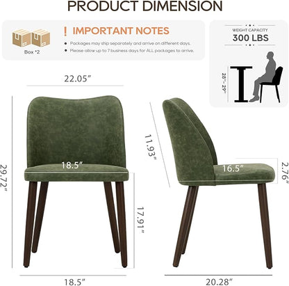 COLAMY Dining Chairs Set of 4, Upholstered Leather Kitchen Chairs with Curved Back, Padded Seat and Solid Wood Legs, Modern Dining Chair for Kitchen Dining Room, Green