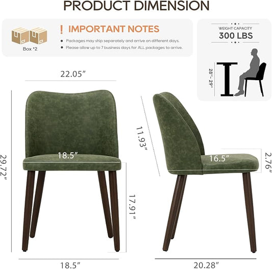 COLAMY Dining Chairs Set of 4, Upholstered Leather Kitchen Chairs with Curved Back, Padded Seat and Solid Wood Legs, Modern Dining Chair for Kitchen Dining Room, Green