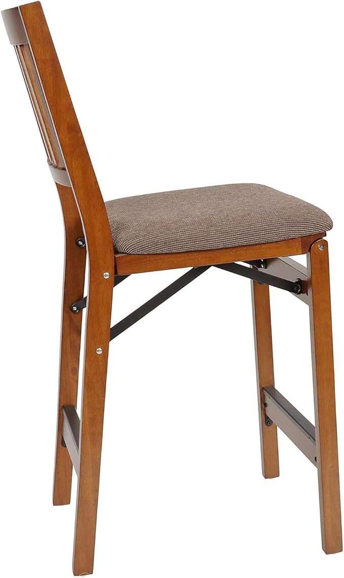 MECO Stakmore Premium Solid Wood Dining Table Folding Counter Stools Set with Fabric Padded Upholstered Seat, Espresso (2 Pack)