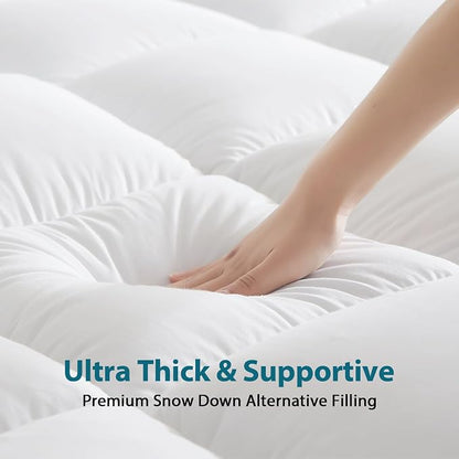 CYMULA Full Size Mattress Topper - Extra Thick Cooling Mattress Pad Cover for Back Pain - Soft Mattress Protector Firm Bed Topper Pillow Top with 8-21 Inch Deep Pocket 3D Snow Down Alternative Fill