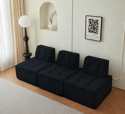 PurrJoys Modular Sectional Loveseat, 2-Piece Deep Seat Corduroy Lounge Sofa Small Loveseat Couch for Living Room, Bedroom, Apartment, Black