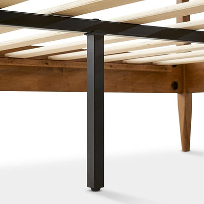 mopio Retrovie Mid-Century Modern King Bed Frame – Solid Wood Legs, LVL Slat System, No Box Spring Needed, Supports 661 lbs, Easy Assembly (Walnut, 2 Drawers)