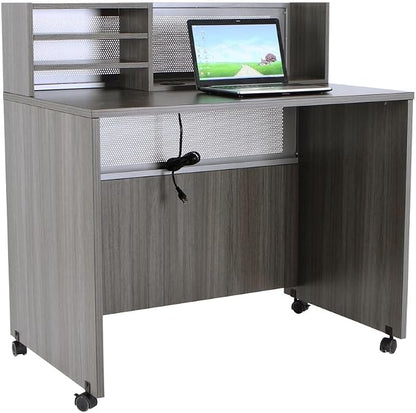 NBF Reception Desk Standing Height Workstation with Mobile Casters for Office Lobby, 48" W x 30" D, Espresso, At Work Collection