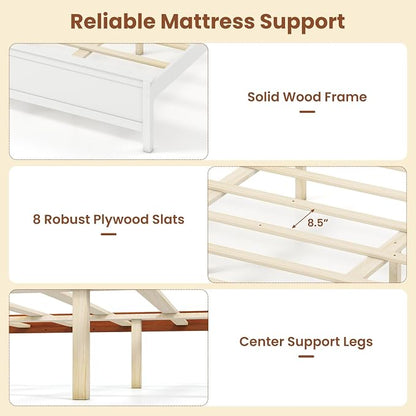 Giantex King Size Wooden Bed Frame with Headboard, Wood Slat Support | Farmhouse Platform Bed with Heavy Duty Mattress Foundation, Under-Bed Storage, No Box Spring Needed, Easy Assembly (White)