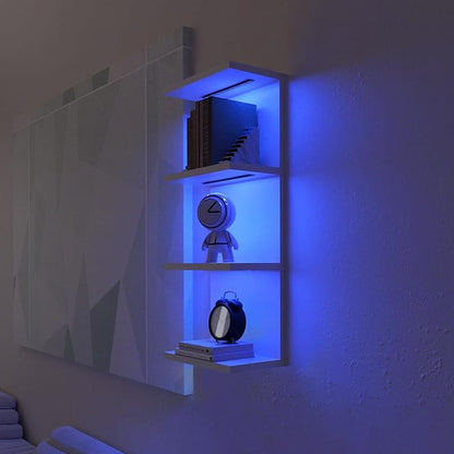 VIWODS 4-Tier Wall Shelf Unit with RGB Lights, Floating Lack Shelf for Home Decor, Wall Mounted Vertical Display Shelf for Bedroom Living Room Vanity, White